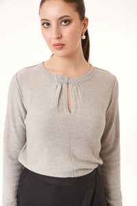 SWTR, merino wool cashmere blend, keyhole crew neck sweater-Fine Knitwear