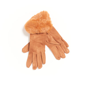 faux fur touchscreen ladies gloves in mustard-Winter Gloves