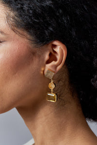 Bali Queen, Gemstone, citrine & druzy crystal 3 tier earrings-Bali Queen, Gemstone, citrine & druzy crystal 3 tier earrings