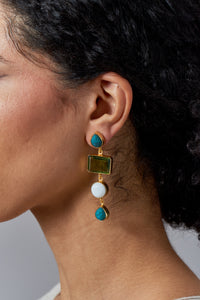 Bali Queen, Gemstone, turquoise and peridot 4 tier earrings-Resort Wear