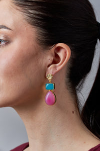 Bali Queen, Gemstone, chalcedony 2 tier earrings-Resort Wear