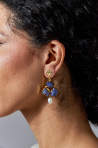 Bali Queen, Gemstone, raw chalcedony and pearl earrings-Promo Eligible