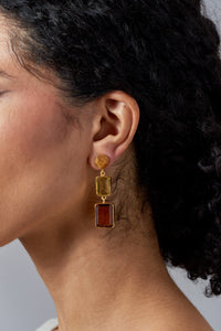 Bali Queen, Gemstone, amber and citrine 3 tier earrings-Bali Queen
