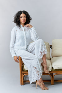 Bali Queen, Rayon Challis, Tiered Eyelet Pant in White-Promo Eligible