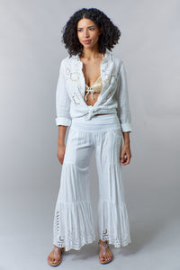 Bali Queen, Rayon Challis, Tiered Eyelet Pant in White-Promo Eligible