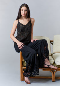 Haris Cotton, strapped linen top with embroidery eyelet-Tops