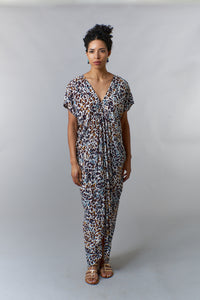 -New DressesBali Queen, Rayon Challis, long Caftan in camo cheetah print
