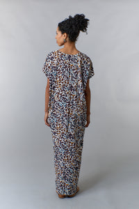 Bali Queen, Rayon Challis, long Caftan in camo cheetah print-Promo Eligible