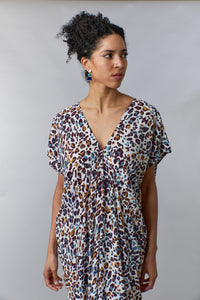 Bali Queen, Rayon Challis, long Caftan in camo cheetah print-Dresses