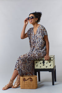 Bali Queen, Rayon Challis, long Caftan in camo cheetah print-Maxi Dress