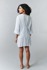 Bali Queen, Rayon Challis, crinkled poet tunic dress in white-Dresses