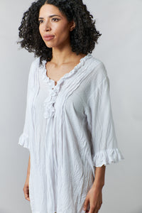 -Resort WearBali Queen, Rayon Challis, crinkled poet tunic dress in white