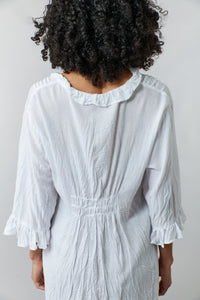 Bali Queen, Rayon Challis, crinkled poet tunic dress in white-Mini Dress