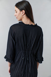 Bali Queen,Rayon Challis, crinkled poet tunic dress in black-Dresses