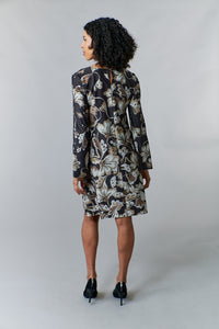 Maliparmi, Knit Jersey, black floral scroll print flare midi dress-Italian Designer Collection-High End