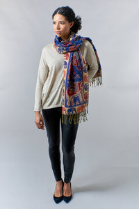 Fashion Collection Cotton Pashmina reversible scarf in elephant print-Gifts - Scarves