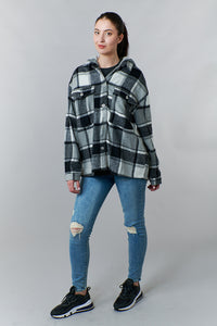 Tractr Jeans, Flannel plaid boyfriend hoodie shirt jacket-Outerwear