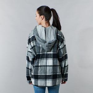 Tractr Jeans, Flannel plaid boyfriend hoodie shirt jacket-Sale