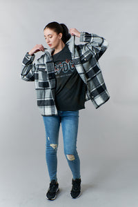 Tractr Jeans, Flannel plaid boyfriend hoodie shirt jacket-Jackets