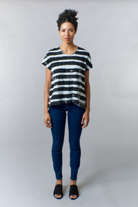 WILT, striped shifted short sleeve scoop neck top-WILT, striped shifted short sleeve scoop neck top