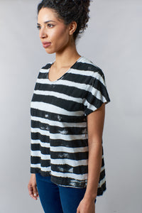 WILT, striped shifted short sleeve scoop neck top-