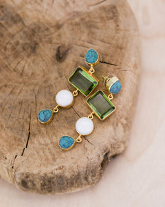 Bali Queen, Gemstone, turquoise and peridot 4 tier earrings-Resort Wear