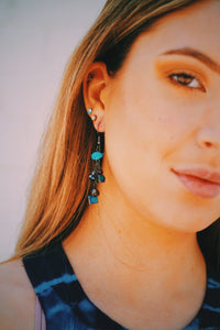 genuine turquoise, pearl stones dangle hook earrings-Accessories
