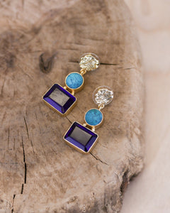 Bali Queen, Gemstone turquoise & chalcedony 2 tier earrings-Gifts for the Fashionista