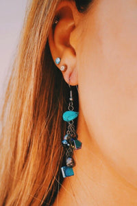 genuine turquoise, pearl stones dangle hook earrings-Jewelry