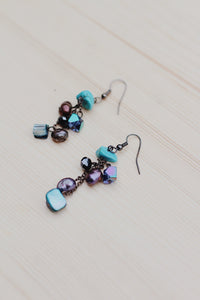 genuine turquoise, pearl stones dangle hook earrings-