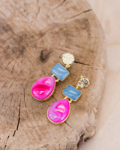 Bali Queen, Gemstone, chalcedony 2 tier earrings-