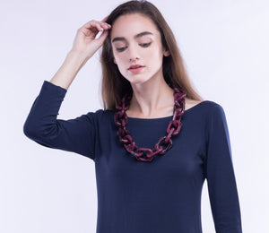 Maliparmi, Marbled Resin, Chain Link Necklace, Bordeaux-