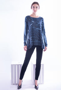 Melarosa, hand painted knit swing tunic in blue watercolor-Italian Designer Collection-