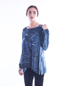 Melarosa, hand painted knit swing tunic in blue watercolor-Italian Designer Collection-