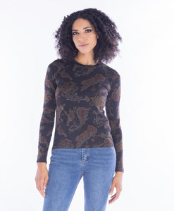Amici for Baci, Cotton long sleeve tee shirt in black paisley-Promo Eligible