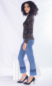 Amici for Baci, Cotton long sleeve tee shirt in black paisley-Tops