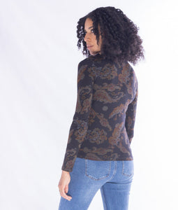 Amici for Baci, Cotton long sleeve tee shirt in black paisley-Italian Designer Collection