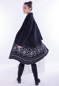 Amici for Baci, Wool, snowflake border print swing overcoat-Italian Designer Collection
