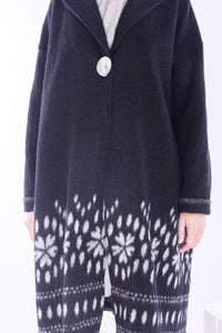 Amici for Baci, Wool, snowflake border print swing overcoat-Gifts for the Fashionista