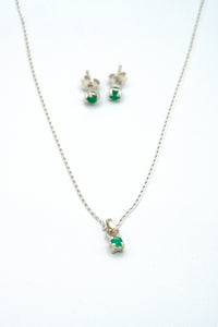Silver sterling silver and Colombian emerald pendant necklace & earring set-Gifts - Jewelry