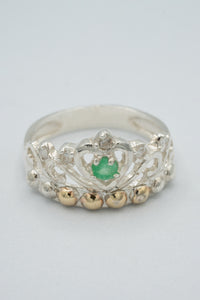 -GiftsSilver sterling silver, Colombian emerald, cubic zirconian crown ring