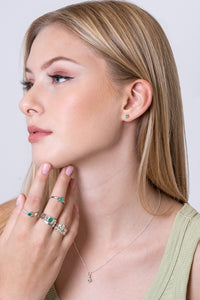 Silver,  sterling silver and Colombian emerald solitaire ring-Accessories