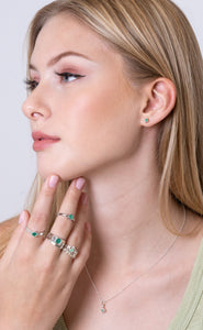 Silver sterling silver and Colombian emerald pendant necklace & earring set-Sale