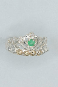 Silver sterling silver, Colombian emerald, cubic zirconian crown ring-