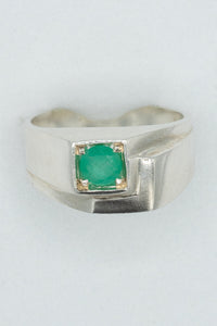 Silver, sterling silver and Columbian emerald chunky ring-High End Accessories