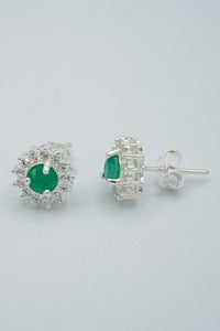 -Gifts - High EndSilver sterling silver, Columbian emerald, cubic zirconian flower earrings
