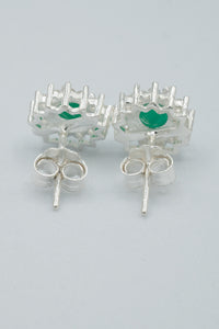 Silver sterling silver, Columbian emerald, cubic zirconian flower earrings-High End Accessories