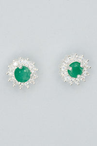 Silver sterling silver, Columbian emerald, cubic zirconian flower earrings-