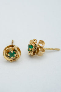 -High End AccessoriesGold 18-karat gold, Colombian emerald and gold flower stud earrings