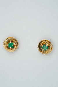 Gold 18-karat gold, Colombian emerald and gold flower stud earrings-Sale